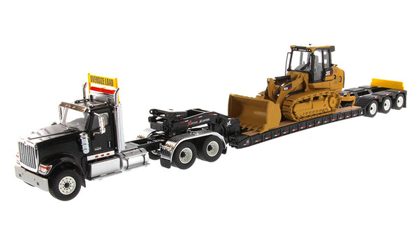 International HX520 Tandem Day Cab Tractor with XL 120 HDG Lowboy Trailer  in Black and Cat 963K Track Loader - Transport Series (85599)